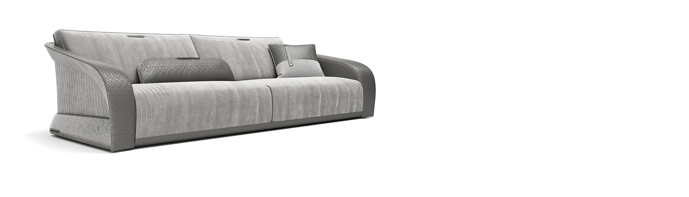Minimalist white backdrop styling showcasing structured softness duality and ergonomic tailoring for modern living spaces.