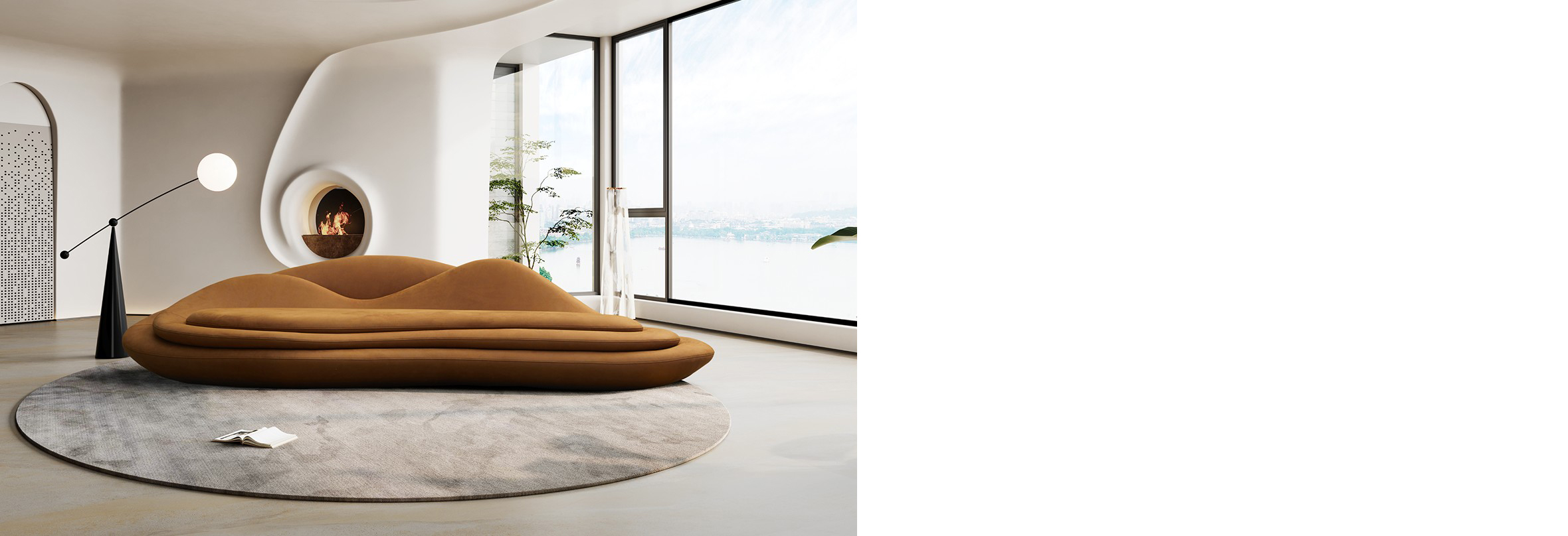 Sculptural V6 Ulysses Sofa with fluid terracotta and sand beige curves