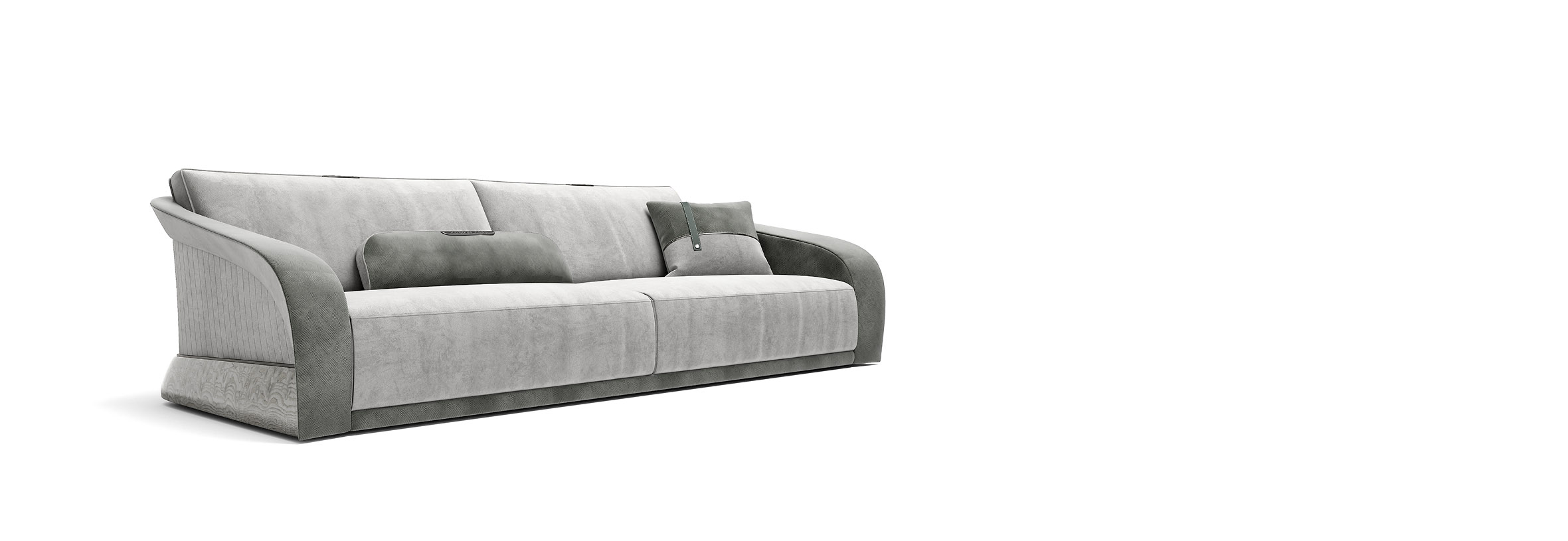 Streamlined gray Urban Serenity sofa with thickened ergonomic arms and deep cushions