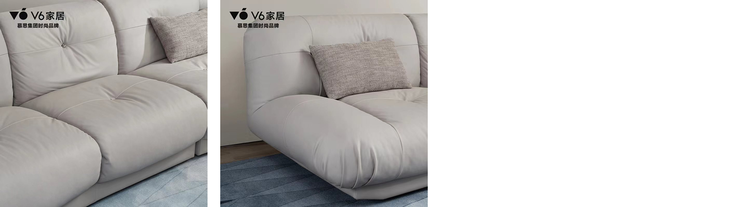 中性灰色V6 Daphne沙发，毛绒簇绒内饰，简约轮廓