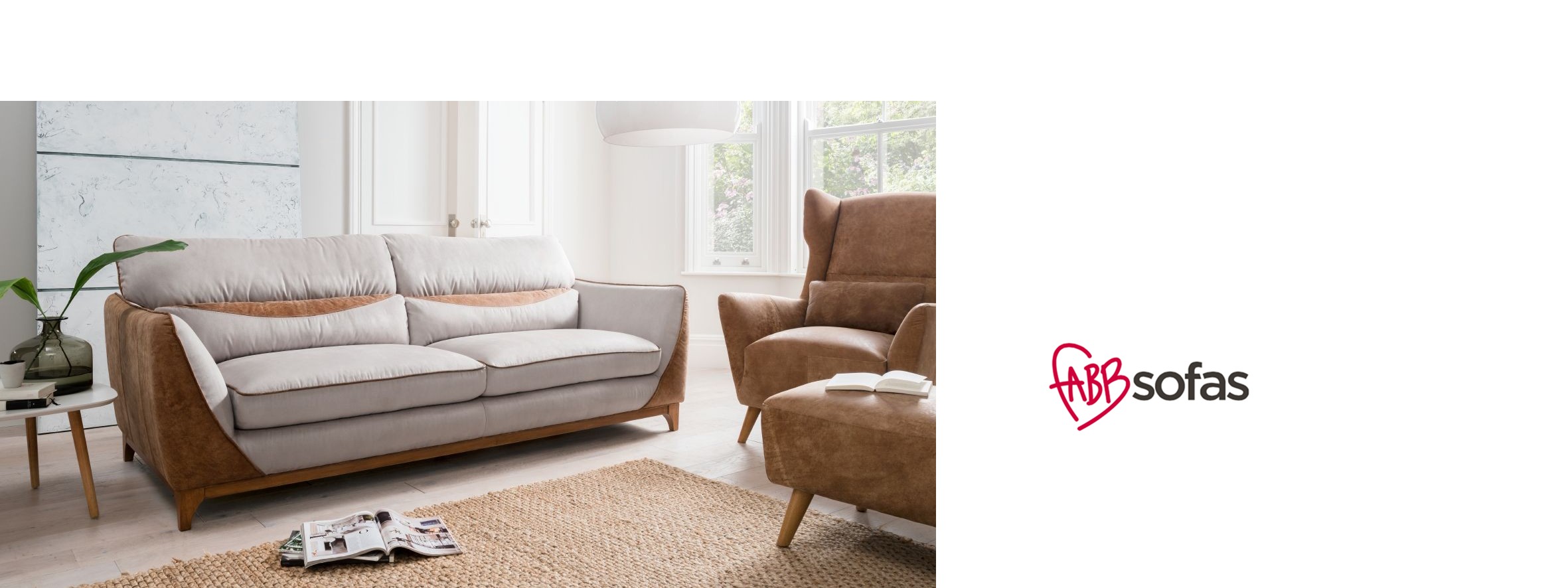 Rich brown and grey leather sofa with contrast piping