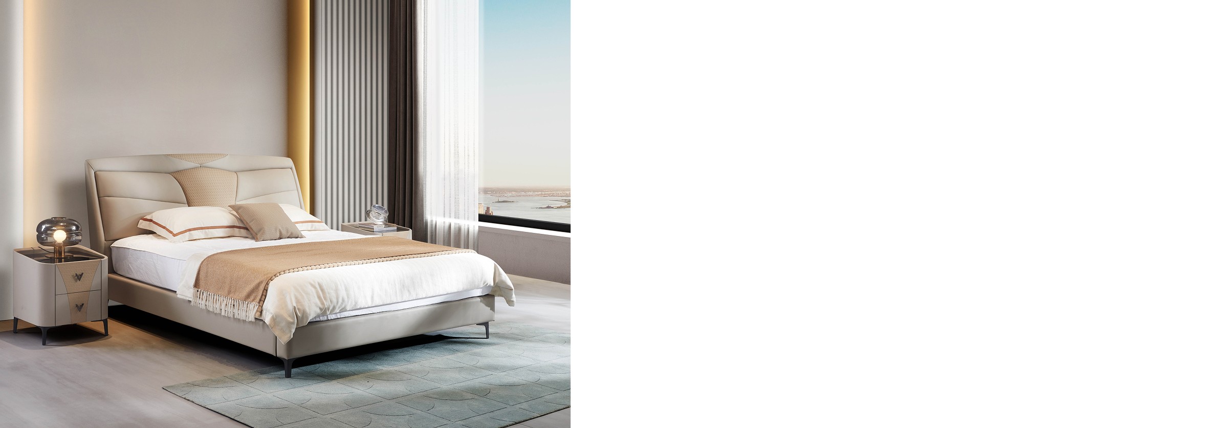 V6 Ottis Bed with geometric headboard