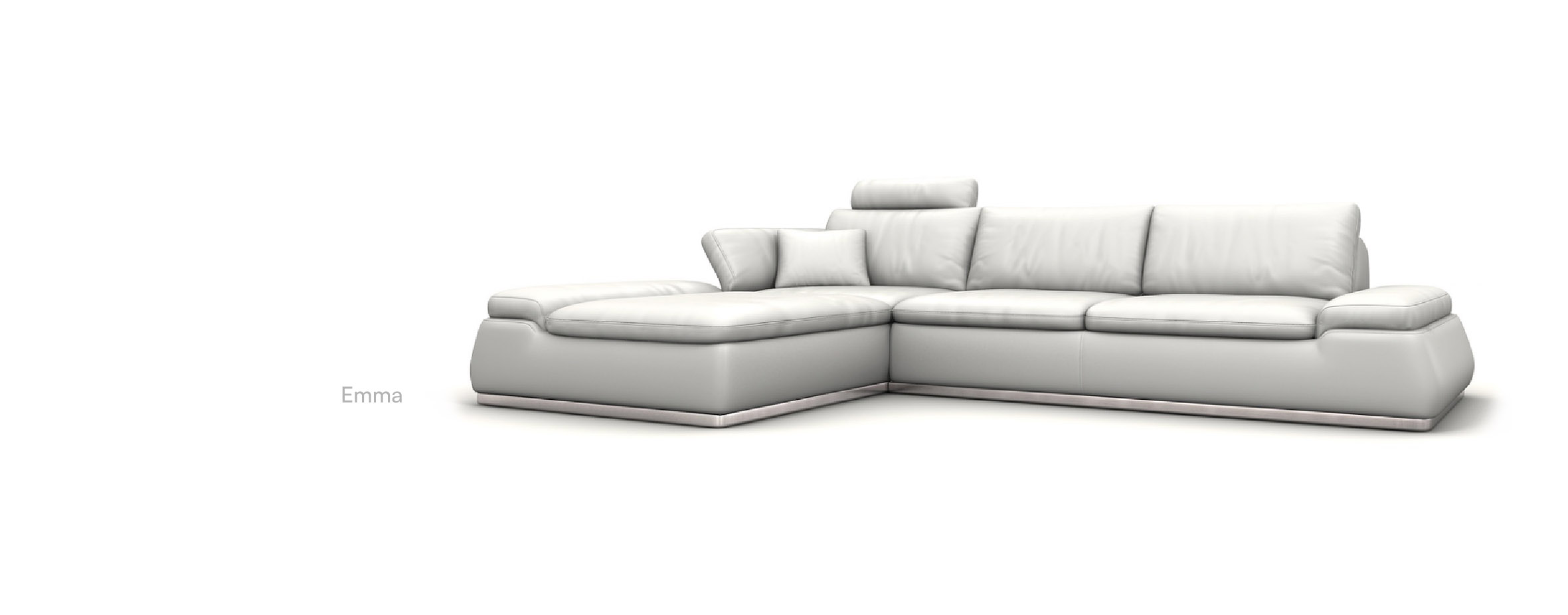Close-up of modular chaise configuration and reinforced metal legs